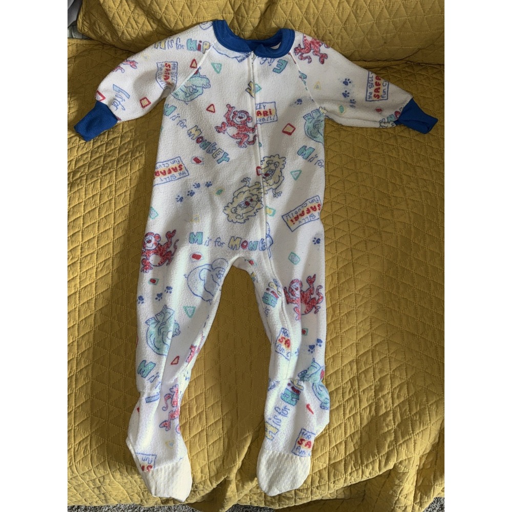 Vtg 80s Gerber Baby Sleeper 2T Safari Animals Zip Footed Pajamas Polyester USA